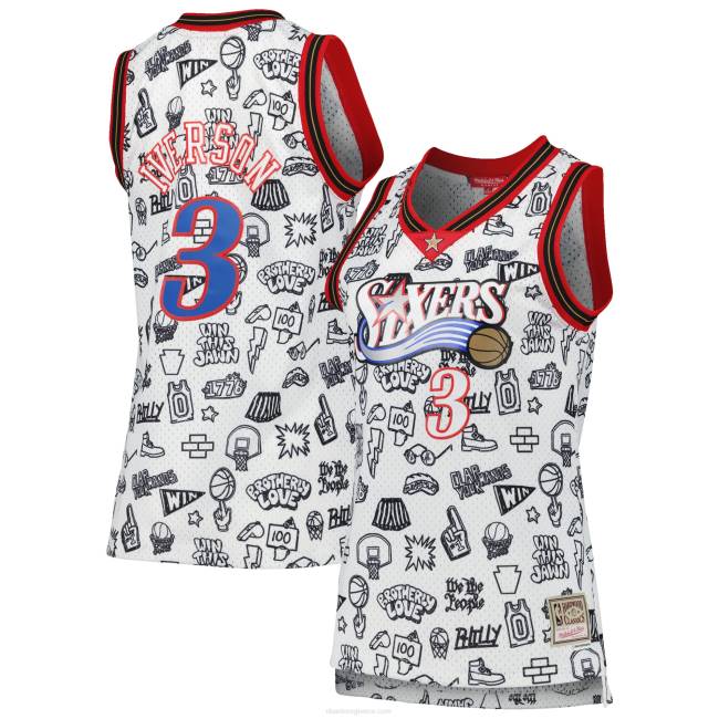 NBA N40H9941 philadelphia 76ers allen iverson mitchell & ness white 2000 doodle jersey swingman