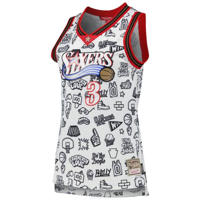NBA N40H9941 philadelphia 76ers allen iverson mitchell & ness white 2000 doodle jersey swingman