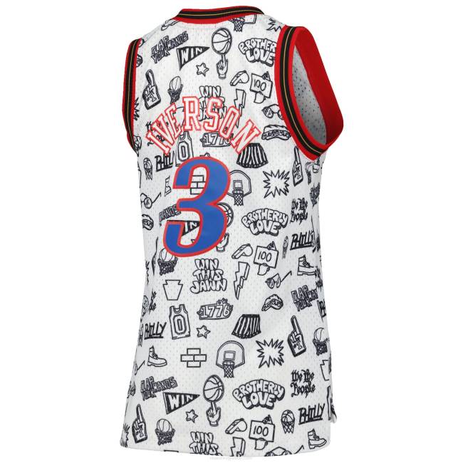NBA N40H9941 philadelphia 76ers allen iverson mitchell & ness white 2000 doodle jersey swingman