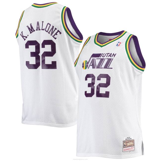 NBA N40H4462 Γιούτα τζαζ Karl Malone Mitchell & ness λευκή μεγάλη και ψηλή φανέλα κλασικού swingman από σκληρό ξύλο