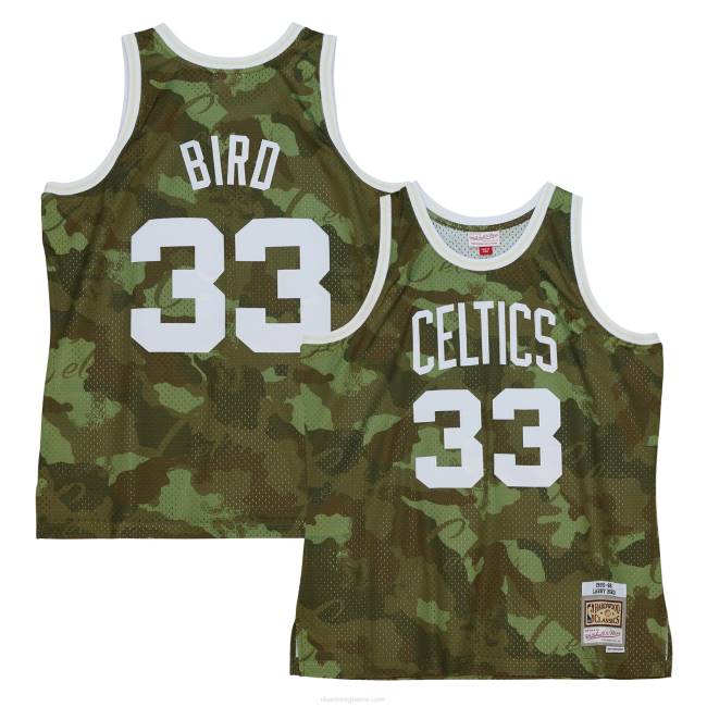 NBA N40H4426 Boston Celtics Larry bird Mitchell & ness camo σκληρό ξύλο κλασικά φάντασμα πράσινη φανέλα swingman