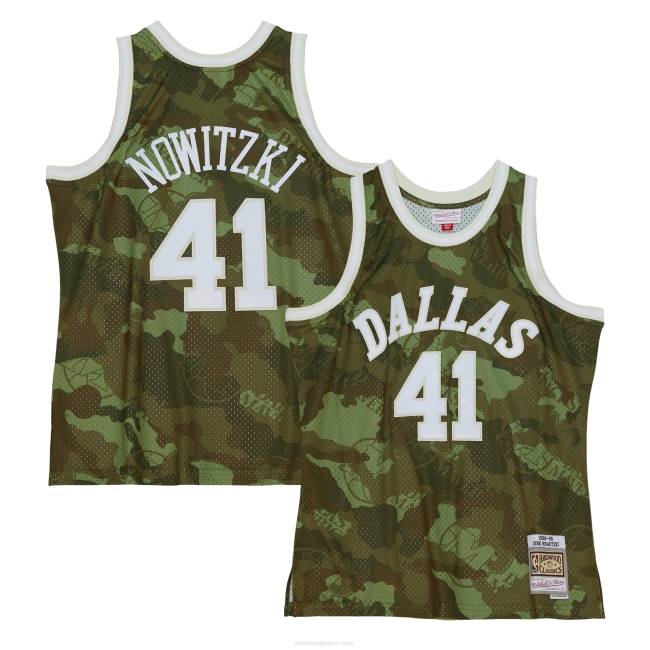 NBA N40H5935 Ντάλας Μάβερικς dirk Nowitzki Mitchell & ness camo σκληρό ξύλο κλασικά φάντασμα πράσινη φανέλα swingman