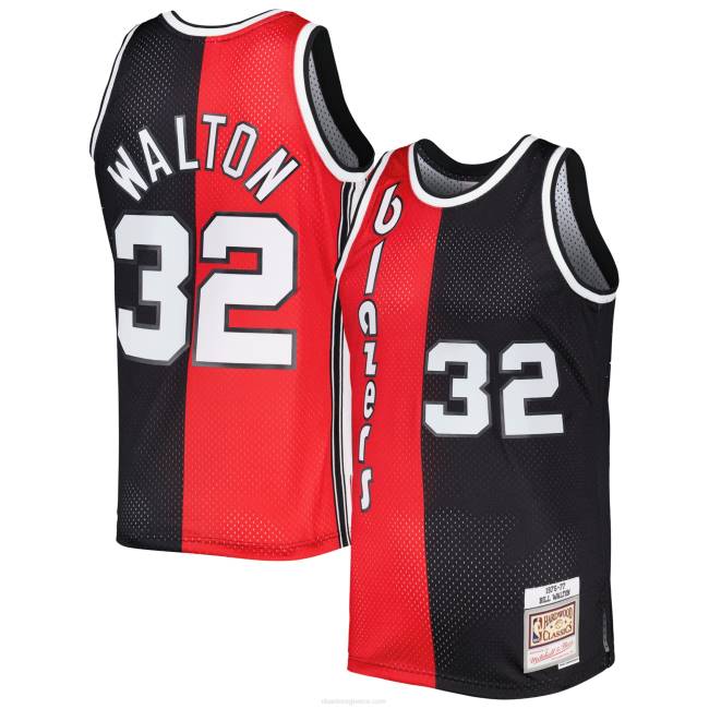 NBA N40H3608 Portland trail blazers Bill Walton κόκκινο/μαύρο κλασικά σκληρό ξύλο 1976-77 split swingman jersey