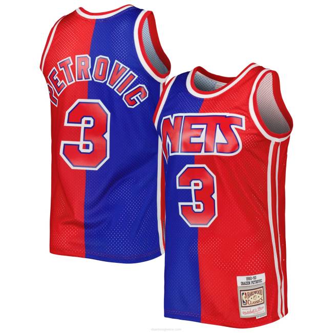 NBA N40H4622 δίχτυα νέα φανέλα drazen petrovic μπλε/κόκκινο κλασικό σκληρό ξύλο φανέλα 199 split swingman