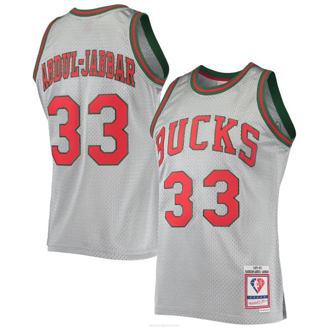 NBA N40H2951 milwaukee bucks kareem abdul-jabbar silver 75η επέτειος 1971-72 σκληρό ξύλο swingman jersey