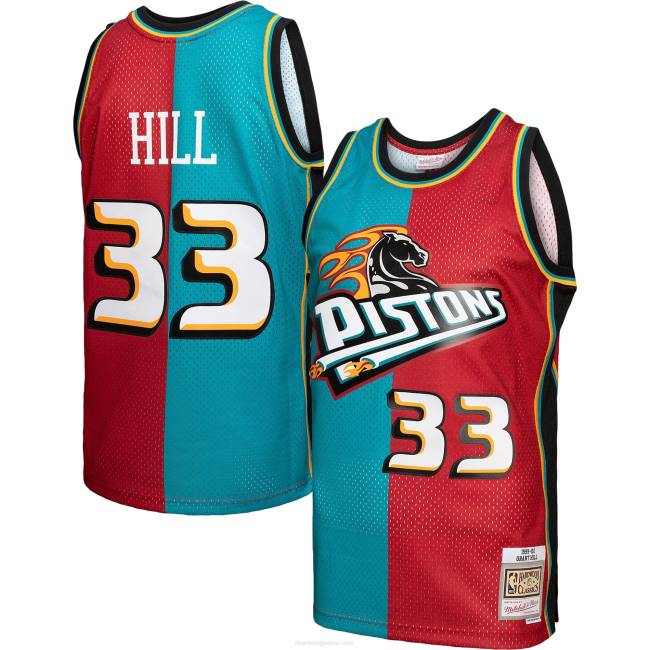 NBA N40H2105 Detroit pistons grand hill Mitchell & ness teal/red κλασικά σκληρό ξύλο 1999-00 split swingman jersey