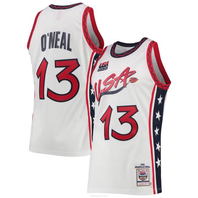 NBA N40H6985 αυθεντική φανέλα μπάσκετ των ΗΠΑ Shaquille O'neal Mitchell & ness λευκό σκληρό ξύλο κλασική αυθεντική φανέλα