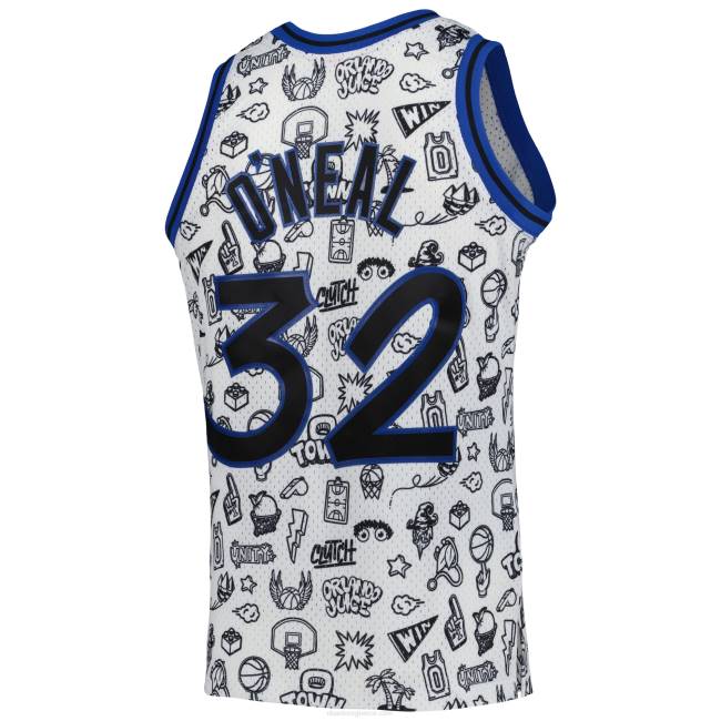 NBA N40H5823 Orlando Magic Shaquille O\'neal Mitchell & ness λευκό σκληρό ξύλο classics doodle φανέλα παίκτη swingman
