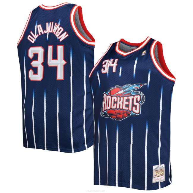 NBA N40H7576 Χιούστον Ρόκετς Hakeem olajuwon Mitchell & ness ναυτικό μεγάλο και ψηλό κλασικό φανέλα swingman από σκληρό ξύλο