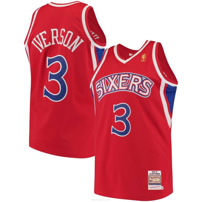 NBA N40H1544 philadelphia 76ers allen iverson mitchell & ness κόκκινο σκληρό ξύλο αυθεντικό jersey