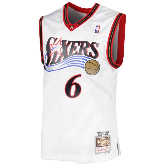 NBA N40H539 philadelphia 76ers allen iverson mitchell & ness κλασικά λευκά σκληρά ξύλα 2002 jersey swingman