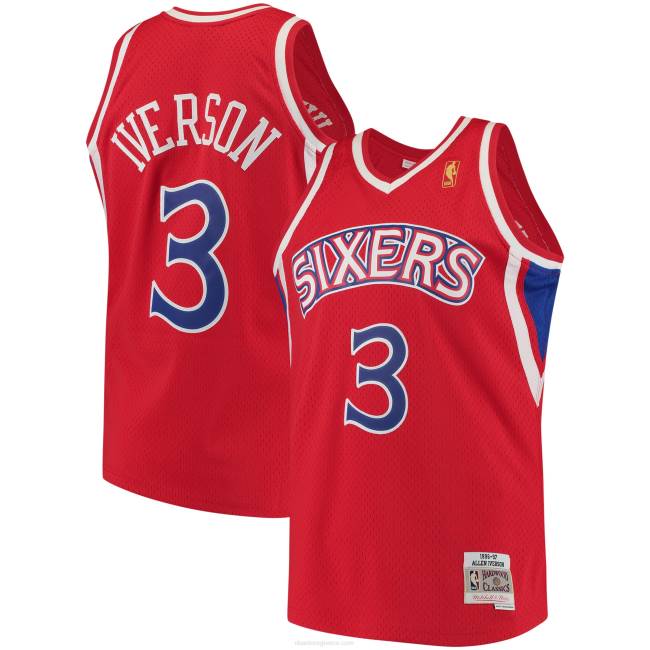 NBA N40H73 philadelphia 76ers allen iverson mitchell & ness κόκκινο σκληρό ξύλο κλασική φανέλα swingman