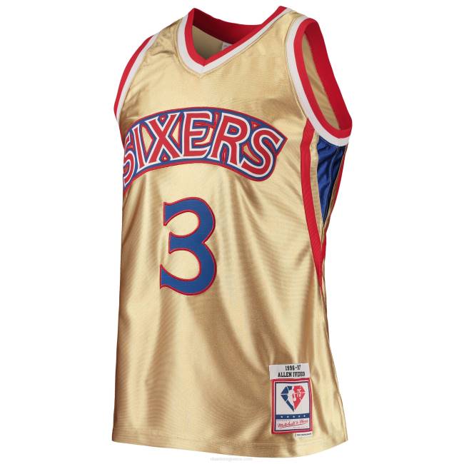 NBA N40H7677 philadelphia 76ers allen iverson gold 75η επέτειος από σκληρό ξύλο classics swingman jersey
