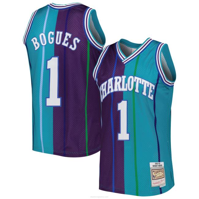 NBA N40H2246 charlotte hornets muggsy bogues teal/purple hardwood classics 199 split swingman jersey