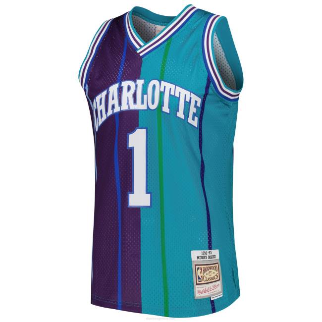 NBA N40H2246 charlotte hornets muggsy bogues teal/purple hardwood classics 199 split swingman jersey