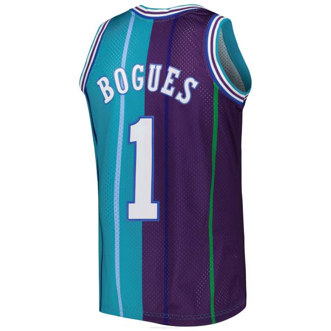 NBA N40H2246 charlotte hornets muggsy bogues teal/purple hardwood classics 199 split swingman jersey