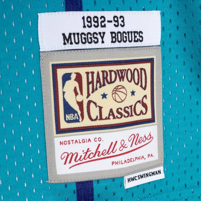 NBA N40H2246 charlotte hornets muggsy bogues teal/purple hardwood classics 199 split swingman jersey