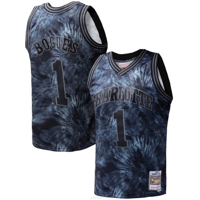 NBA N40H5505 charlotte hornets muggsy bogues μαύρο κλασικό σκληρό ξύλο 199tie-dye jersey swingman