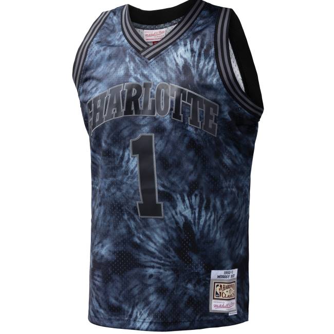 NBA N40H5505 charlotte hornets muggsy bogues μαύρο κλασικό σκληρό ξύλο 199tie-dye jersey swingman