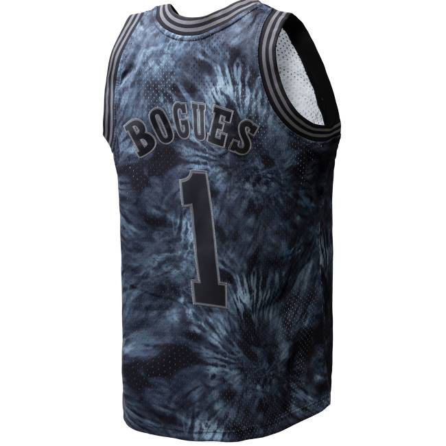 NBA N40H5505 charlotte hornets muggsy bogues μαύρο κλασικό σκληρό ξύλο 199tie-dye jersey swingman