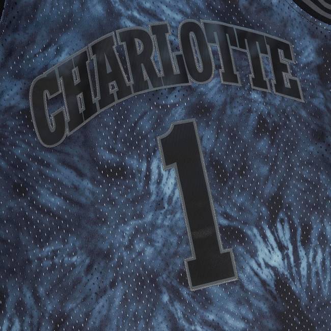 NBA N40H5505 charlotte hornets muggsy bogues μαύρο κλασικό σκληρό ξύλο 199tie-dye jersey swingman