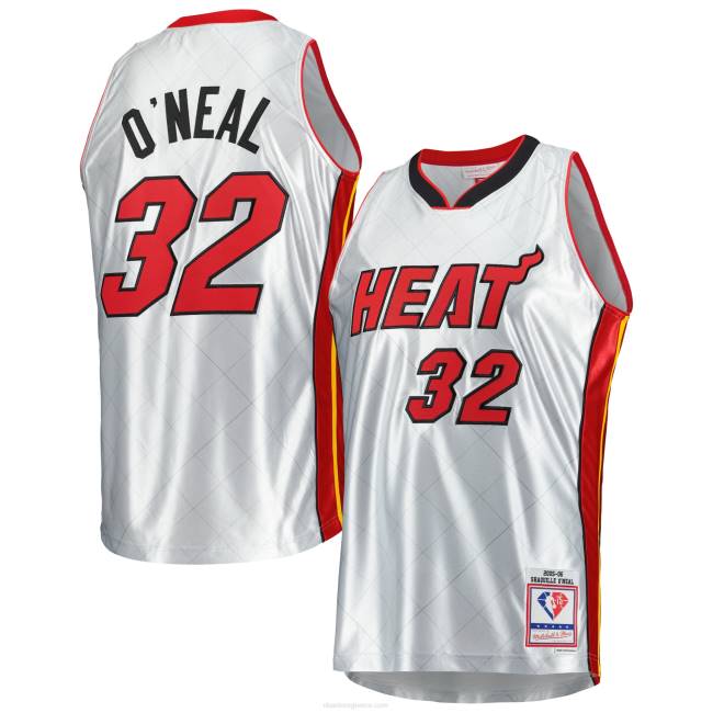 NBA N40H5092 Μαϊάμι Heat Shaquille O'neal κλασικά πλατινένια σκληρά ξύλινα φανέλα 75ης επετείου swingman