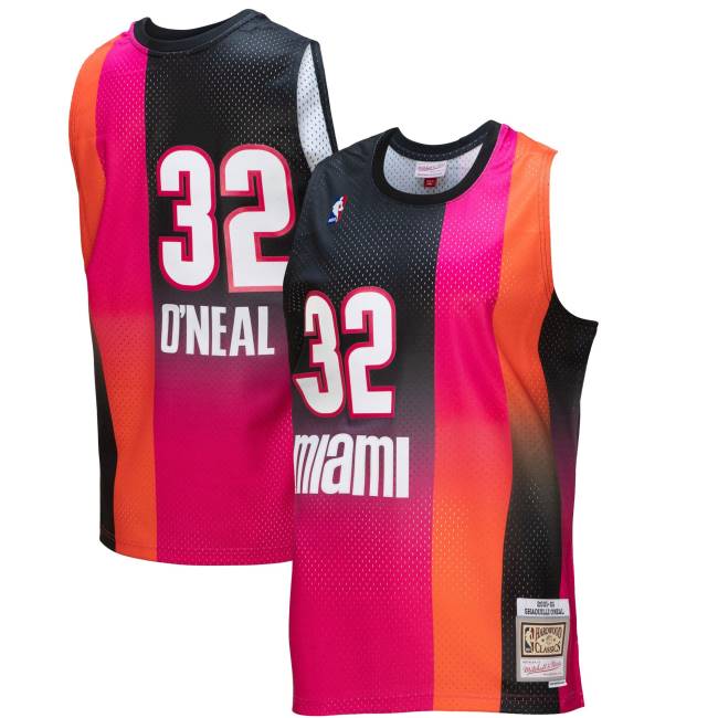 NBA N40H7556 Μαϊάμι Heat Shaquille O'neal ροζ/μαύρο σκληρό ξύλο, fadeaway φανέλα παίκτη swingman